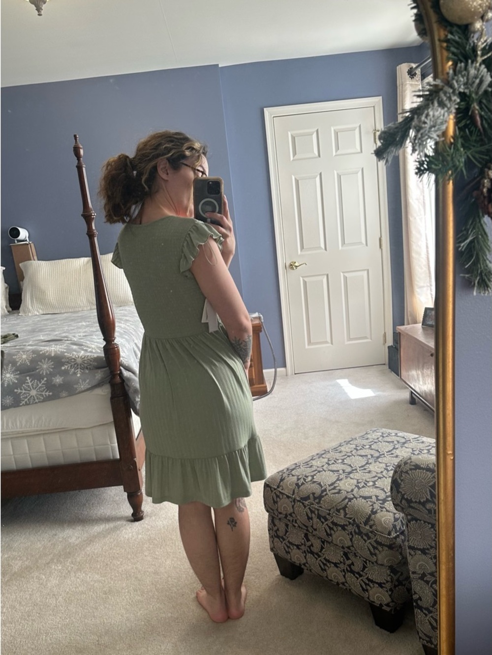 NWT Lucky Brand Smocked V-Neck Sage Green Midi Dress - Picture 3 of 3